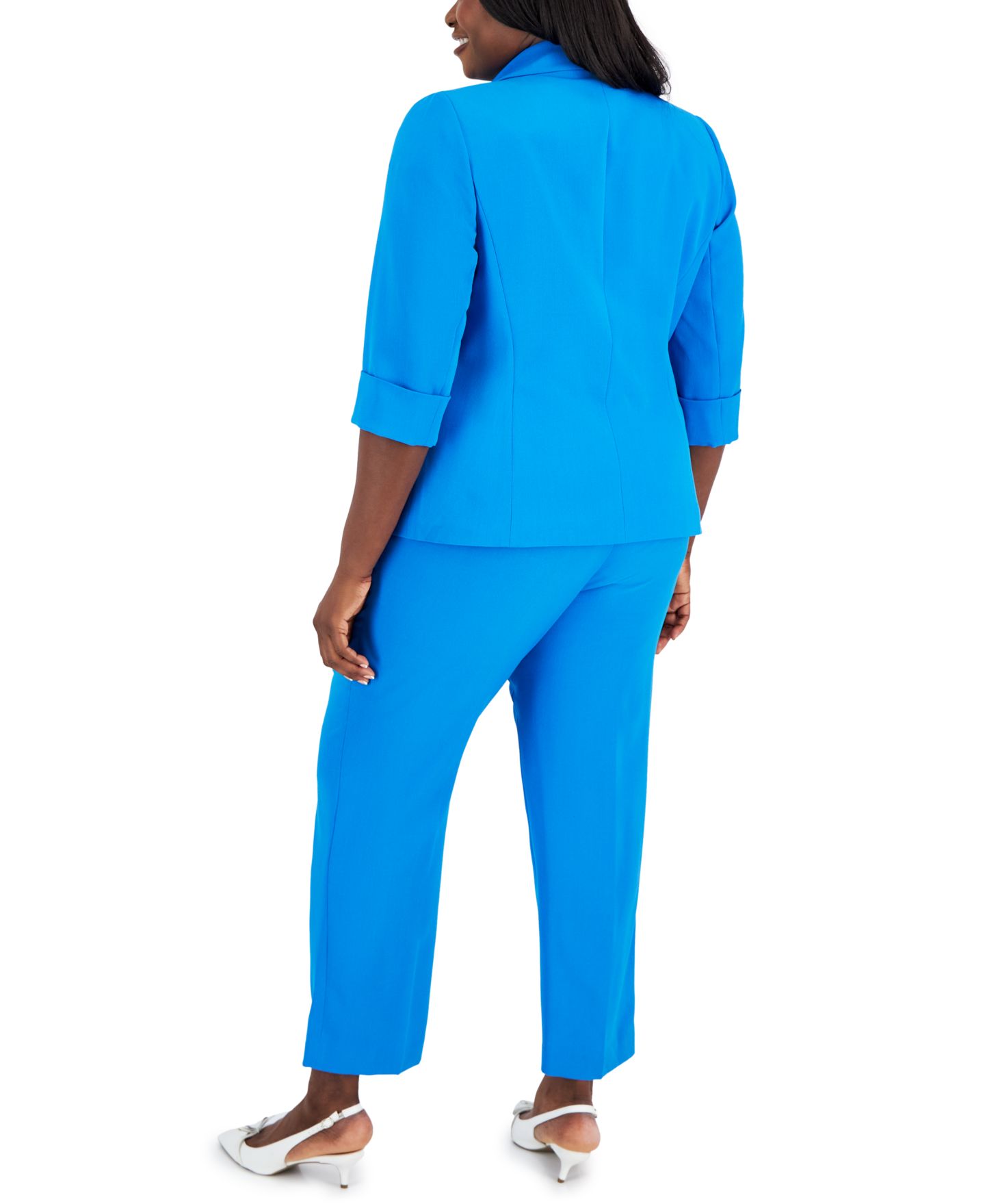 Женские комплекты Kasper Plus Size One-Button Jacket, Pleated Top & Ankle Pants, цвет: Чёрный — фото 2