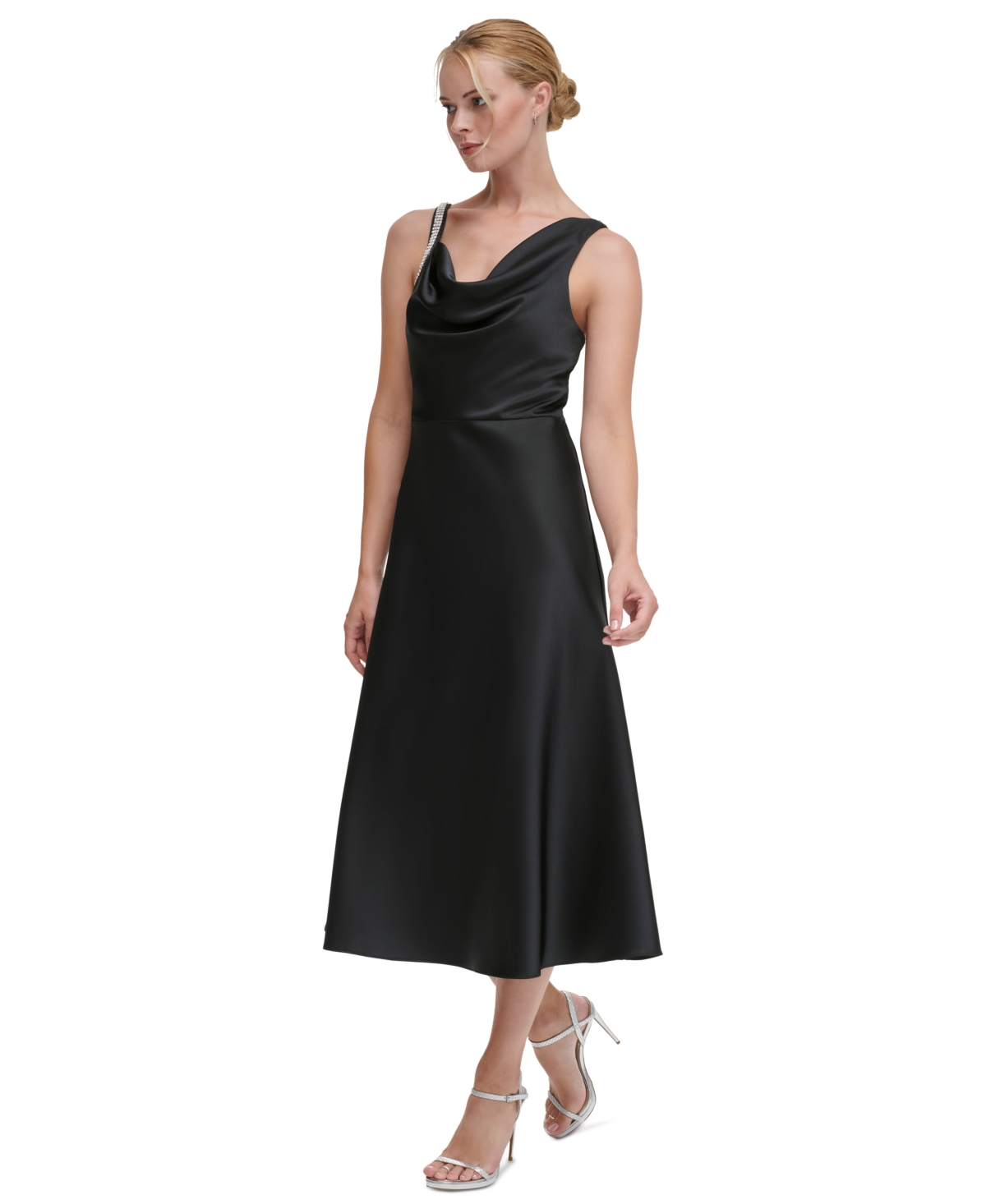 Shop Dkny Women's Cowlneck Midi Dress In Black