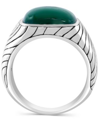 EFFY&reg; Men's Green Chalcedony Textured Ring in Sterling Silver