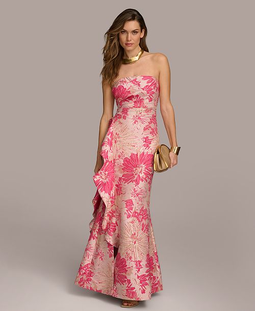 alfani Donna Karan New York Women's Floral-Jacquard Strapless Gown Women's Fashion Shoes & Accessories
