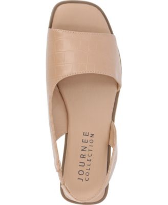 Journee Womens Brinsley Medium and Wide Width Croco Texture Sling Back Flat Sandals