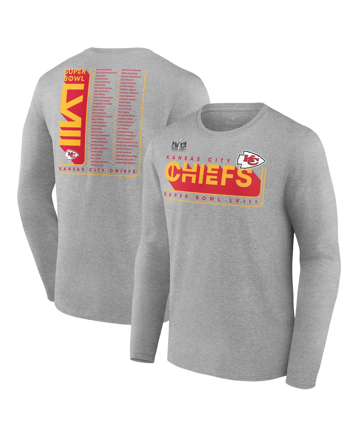 Shop Fanatics Men's  Heather Charcoal Kansas City Chiefs Super Bowl Lviii Roster Long Sleeve T-shirt