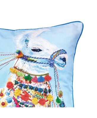 Llama Boho Blue Multicolor Cotton Decor Throw Pillow, 22&amp;#x22; x 22&amp;#x22; Cover And Insert Set