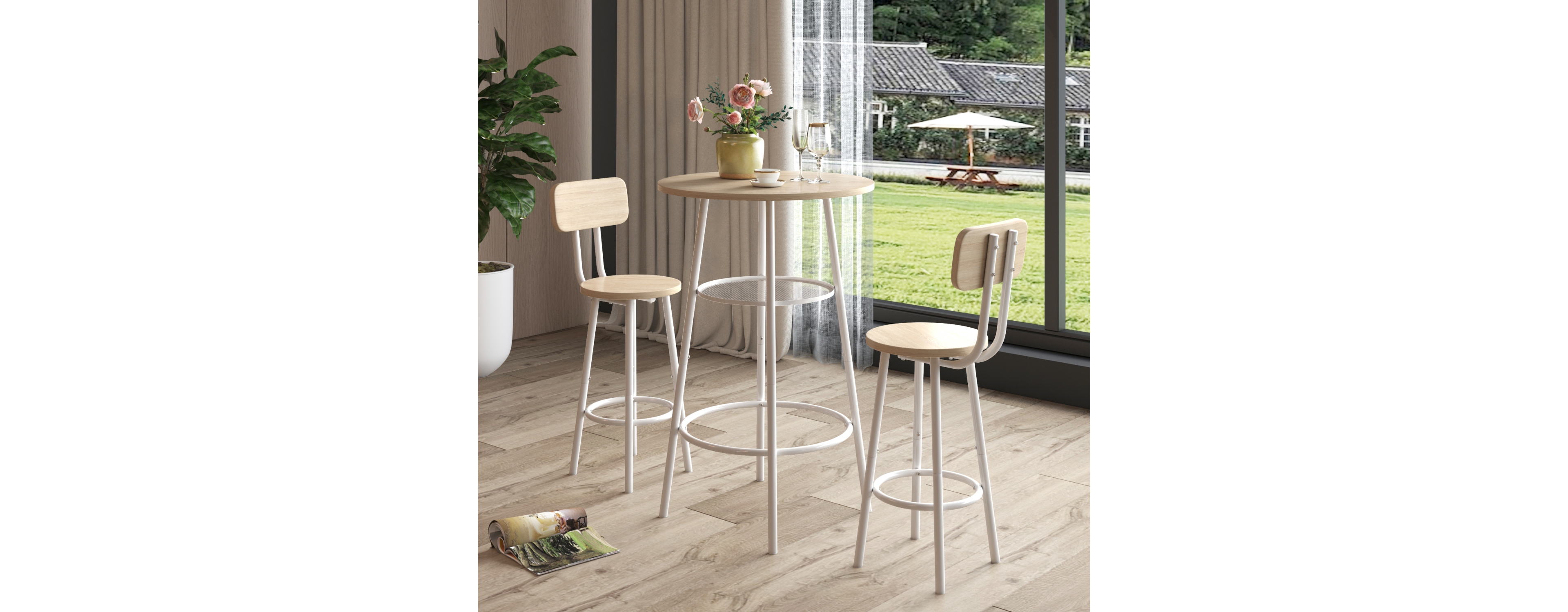 Streamdale Furniture Bar Table, Equipped With 2 Bar Stools, With Backrest And Partition