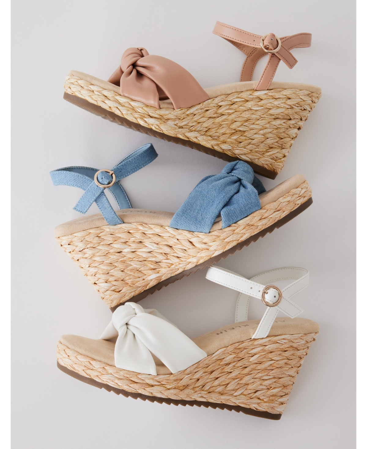 Shop Anne Klein Women's Wheatley Ankle Strap Espadrille Wedge Sandals In Denim Fabric