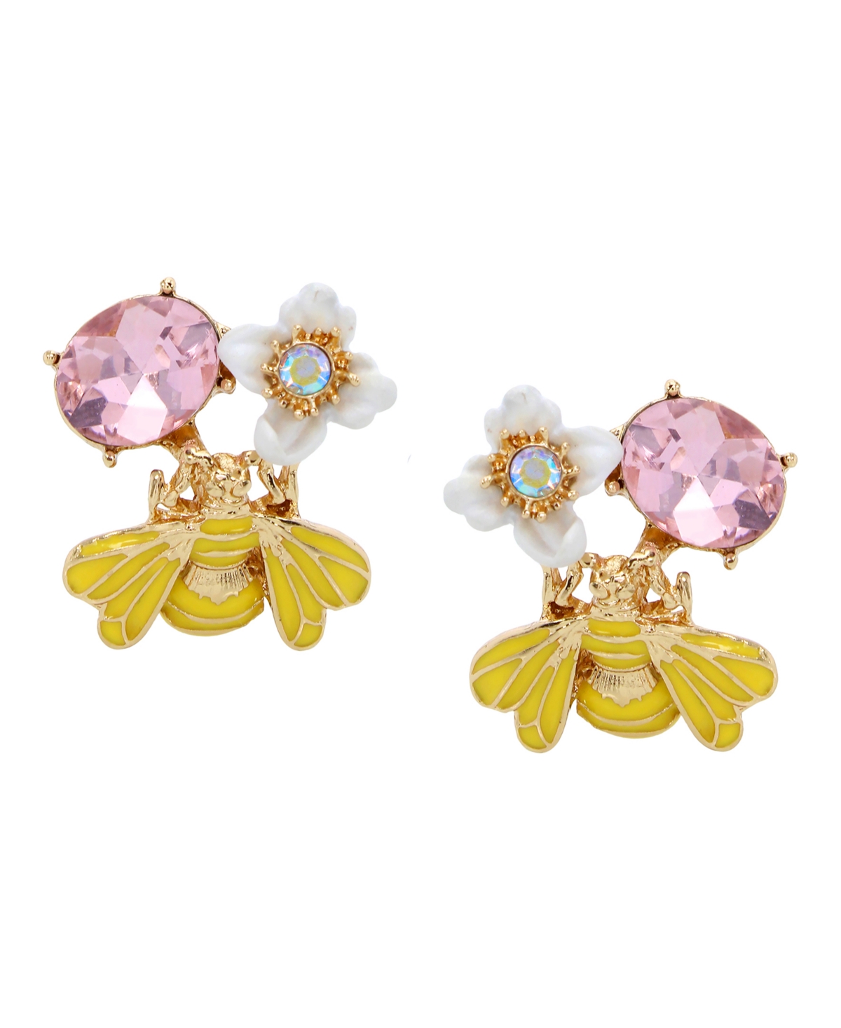 Faux Stone Bug Cluster Button Earrings - Pastel Multi, Gold