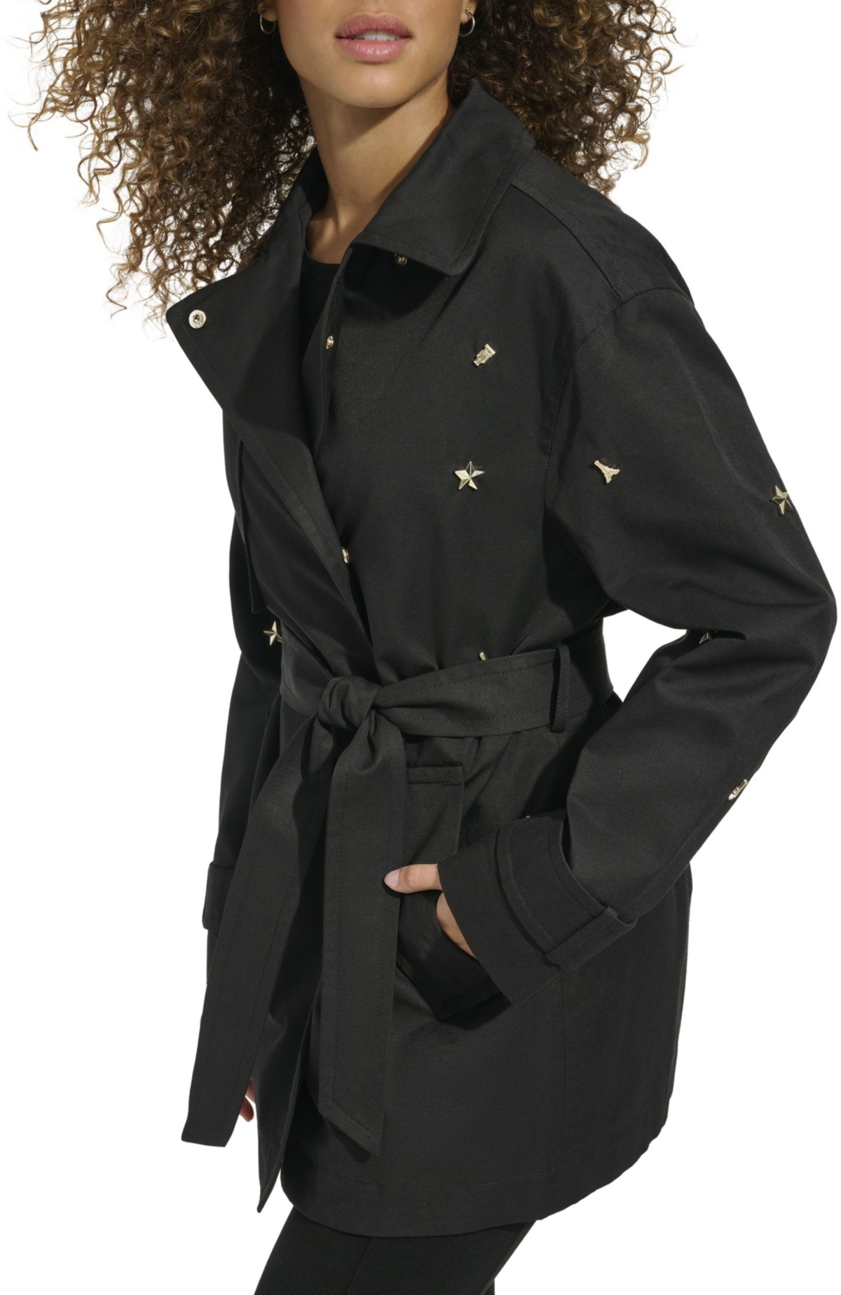Karl Lagerfeld Embellished Short Trench Coat