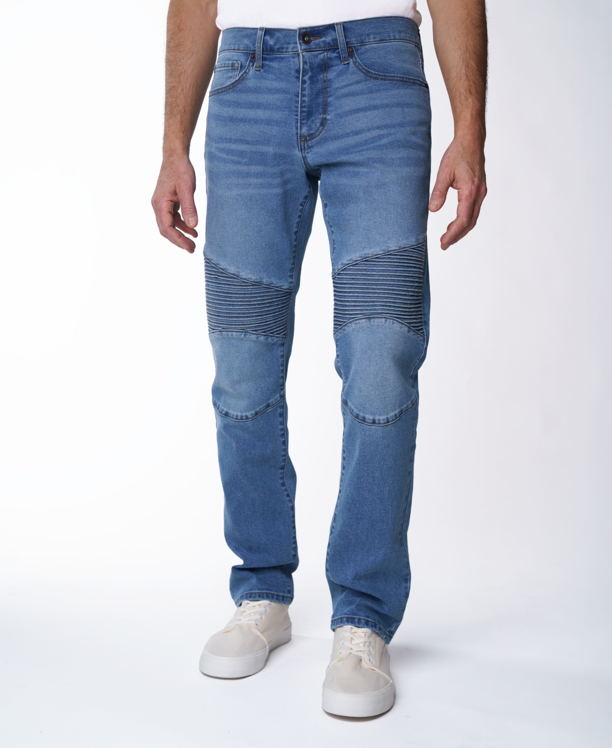Shop Lazer Men's Skinny Fit Moto Stretch Jeans In Medium Blue