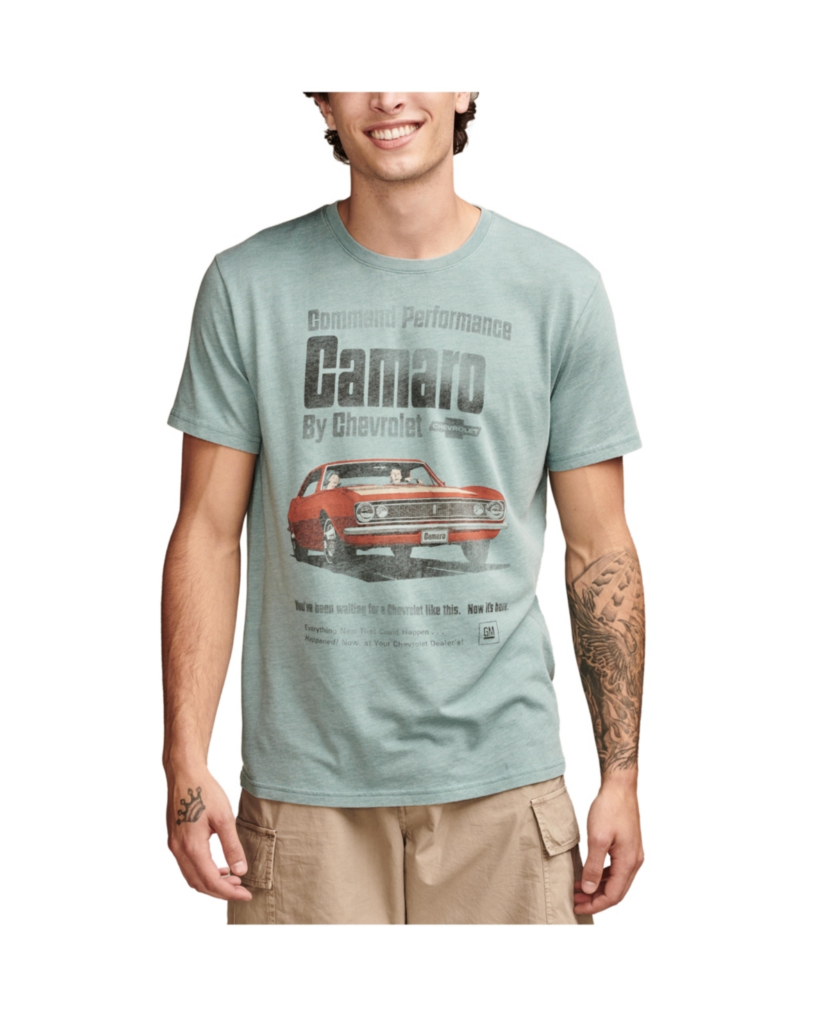 Shop Lucky Brand Men's Short Sleeves Camaro Ad T-shirt In Arctic