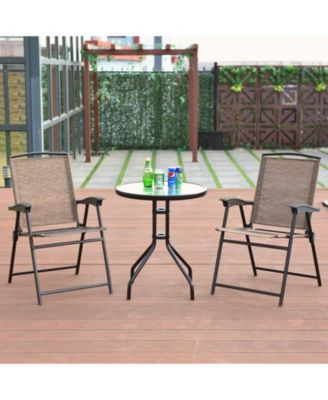 3 Pieces Patio Garden Furniture Set of Round Table and Folding Chairs