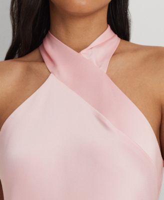 【LAUREN RALPH LAUREN】HALTER COCKTAIL DRESS Lauren Ralph Lauren Women's Satin Charmeuse Halter Cocktail