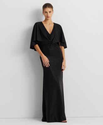Lauren Ralph Lauren Women's Twist-Front Cape-Overlay Gown - Macy's