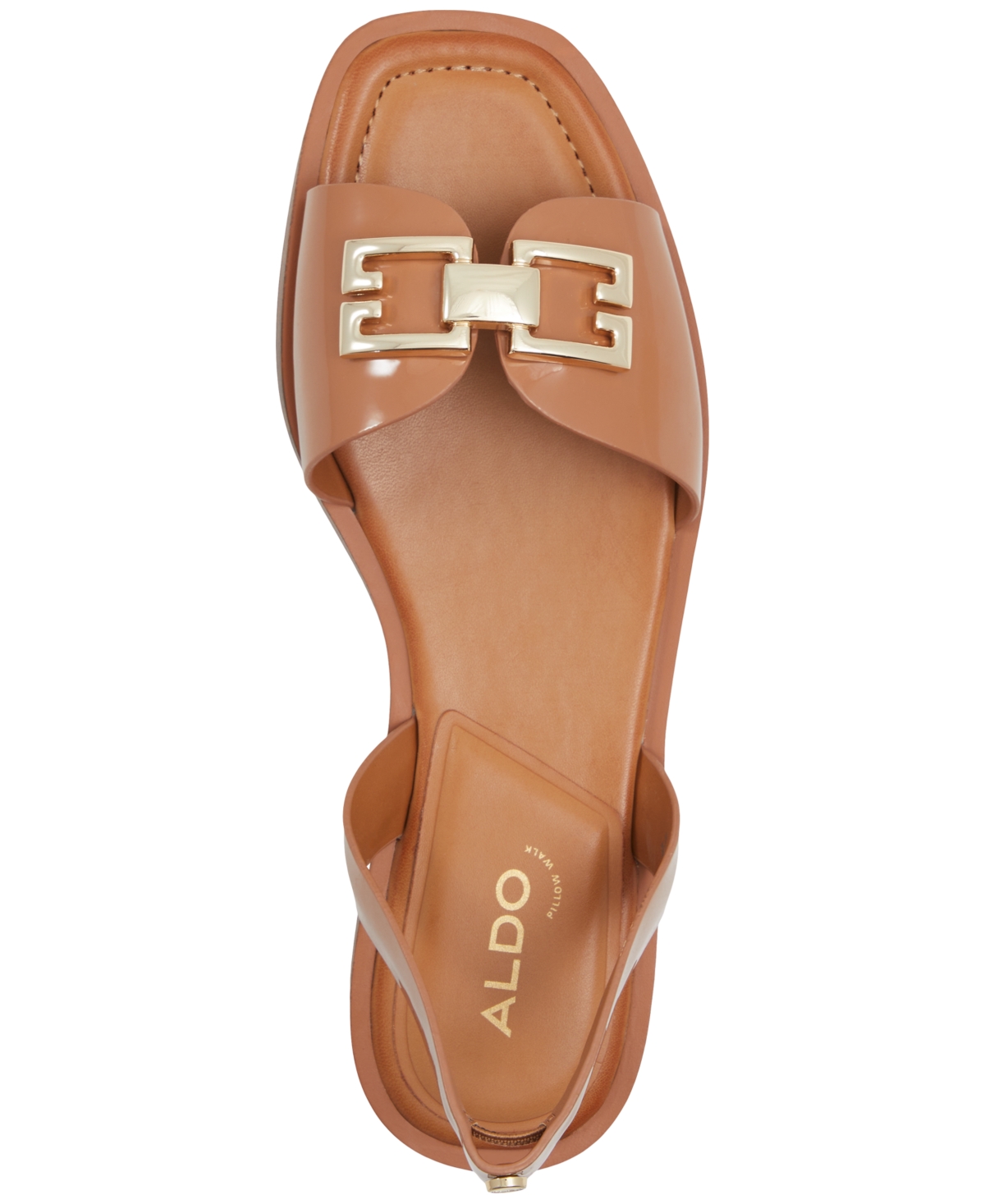 Shop Aldo Women's Agreinwan Slingback Buckle Flat Sandals In Dark Beige Patent