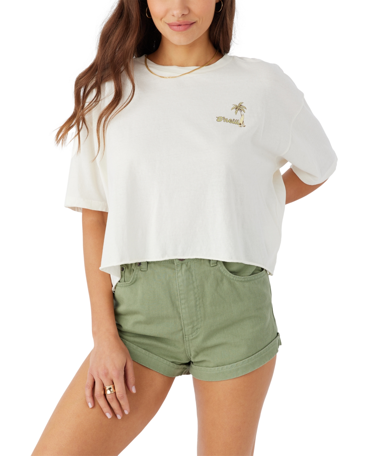 Juniors' Bug Essential Cropped T-Shirt - Winter White