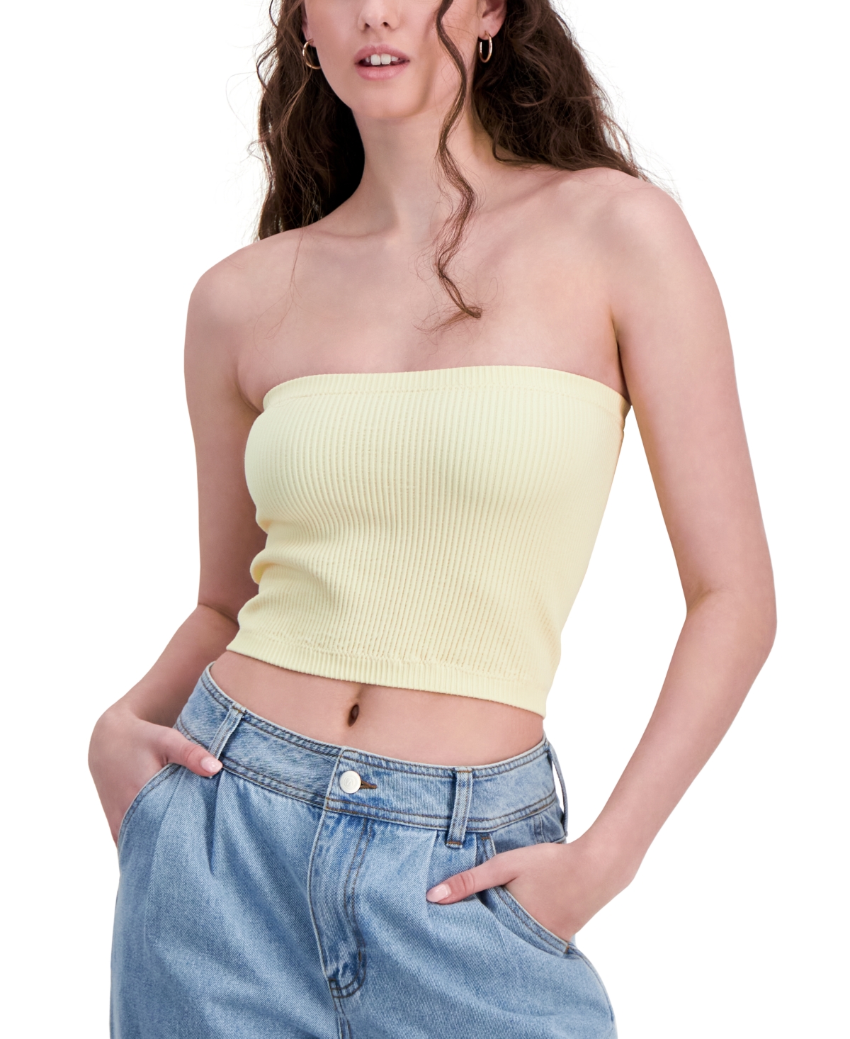 Shop Hippie Rose Juniors' Seamless Cropped Tube Top In Butter