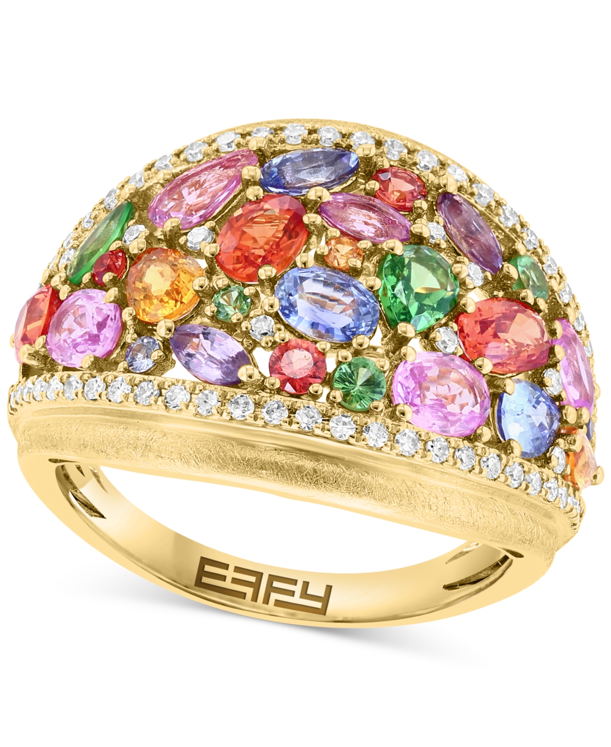 Effy Collection Effy Multi-gemstone (3-1/6 Ct. T.w.) & Diamond (1/4 Ct. T.w.) Mixed Cut Cluster Ring In 14k Gold In Yellow Gol
