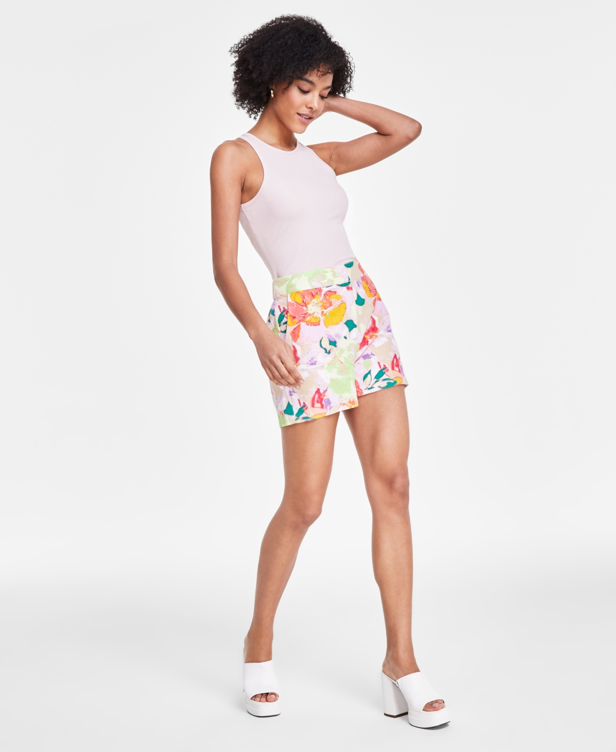 Women's Floral-Print Linen Blend Shorts, Created for Macy's - Alexa Floral A