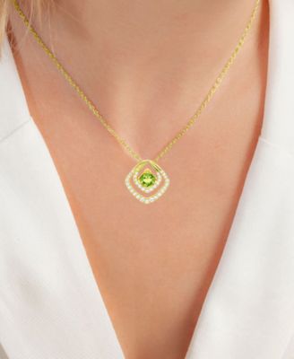 Peridot (1 ct. t.w.) & Lab-Grown White Sapphire (7/8 ct. t.w.) Geometric 18" Pendant Necklace in 14k Gold-Plated Sterling Silver