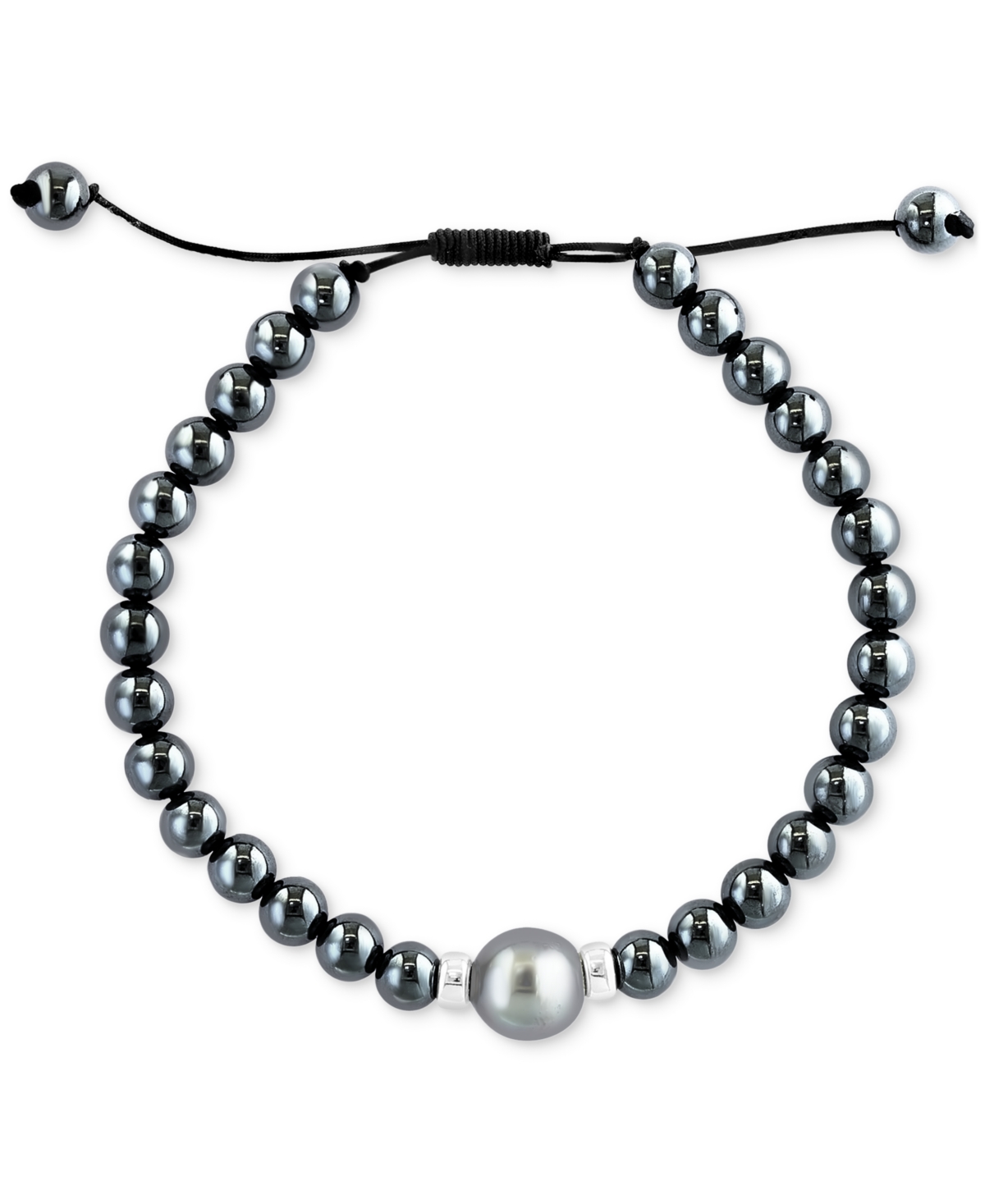 Effy Collection Effy Men's Black Tahitian Pearl (10mm) & Hematite Bead Bolo Bracelet In Sterling Silver