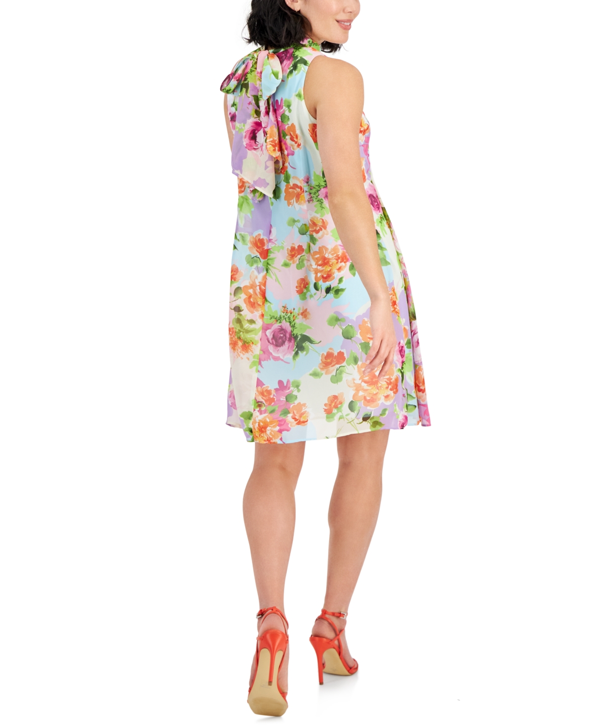 Shop Robbie Bee Petite Floral-print Sleeveless A-line Dress In Multi