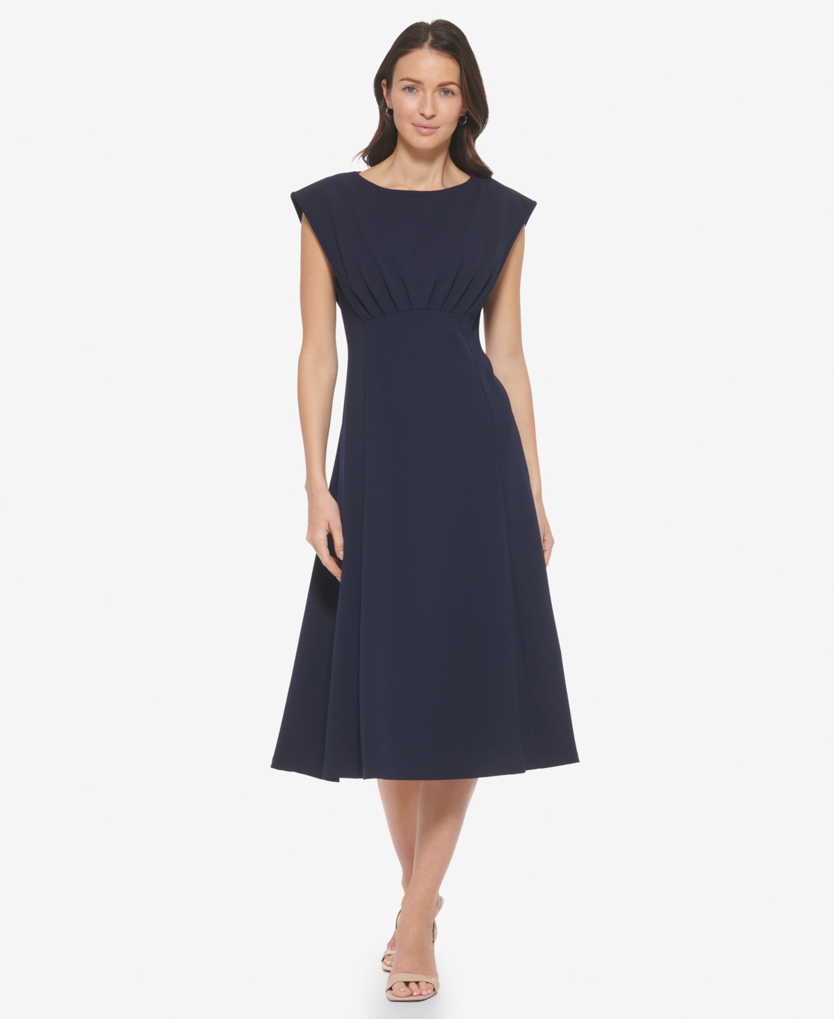 Shop Calvin Klein Women's Boat-neck Cap-sleeve A-line Dress In Indigo