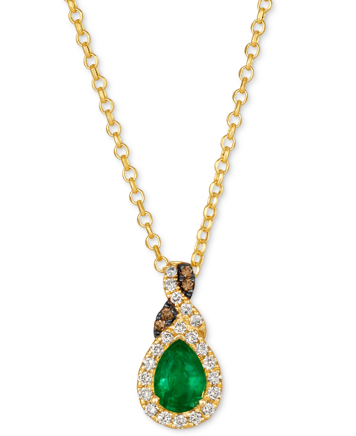Costa Smeralda Emeralds (1/2 ct. t.w.) & Diamond (1/5 ct. t.w.) Pear Halo 19" Pendant Necklace in 14k Gold