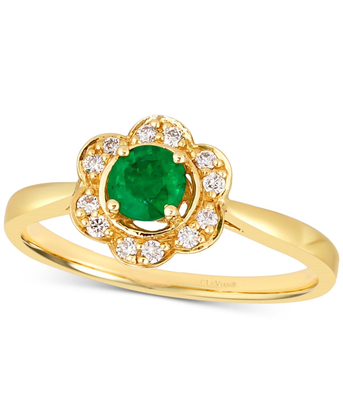 Costa Smeralda Emeralds (1/4 ct. t.w.) & Nude Diamond (1/8 ct. t.w.) Flower Halo Ring in 14k Gold