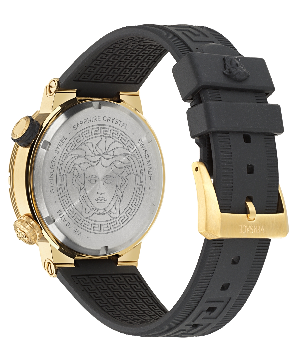 Shop Versace Men's Swiss Black Rubber Strap Watch 43mm In Gold