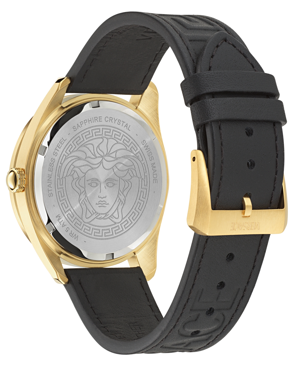 Shop Versace Men's Swiss Black Leather Strap Watch 42mm In Gold