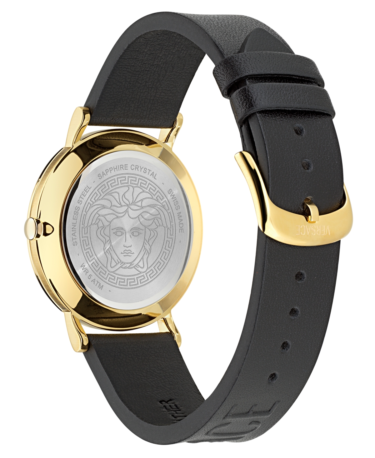Shop Versace Unisex Swiss Black Leather Strap Watch 40mm In Gold