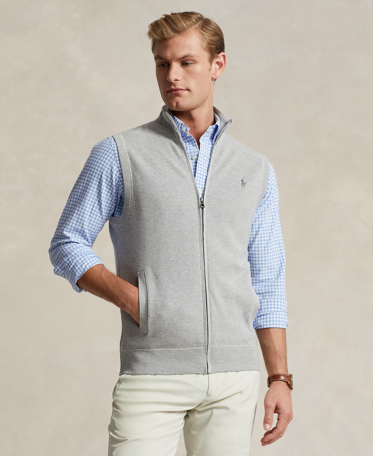 Мужские Polo Ralph Lauren Men's Mesh-Knit Cotton Full-Zip Sweater Vest — фото 1