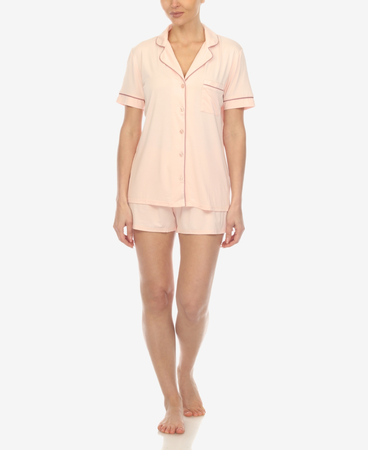 White Mark Women's 2 Pc. Short Sleeve Pajama Set In Pink