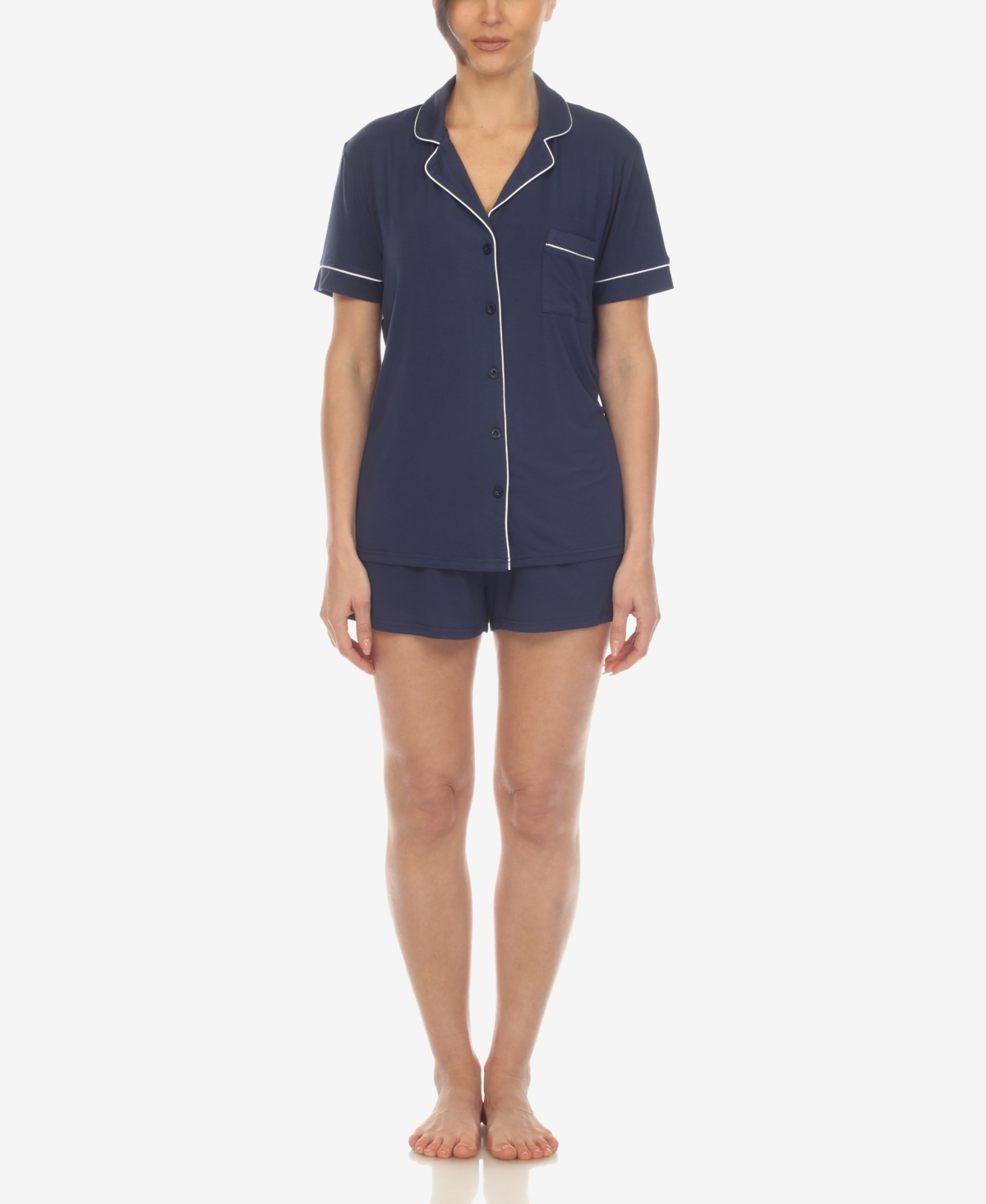 White Mark Women's 2 Pc. Short Sleeve Pajama Set In Navy