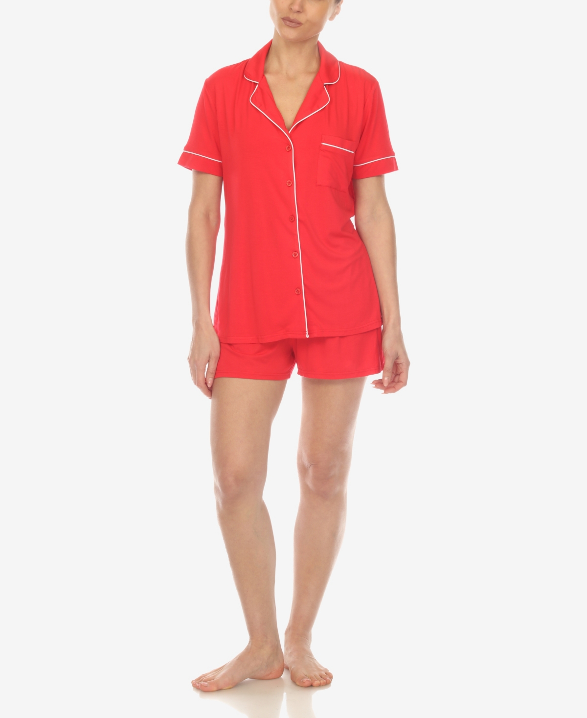 White Mark Women's 2 Pc. Short Sleeve Pajama Set In Red