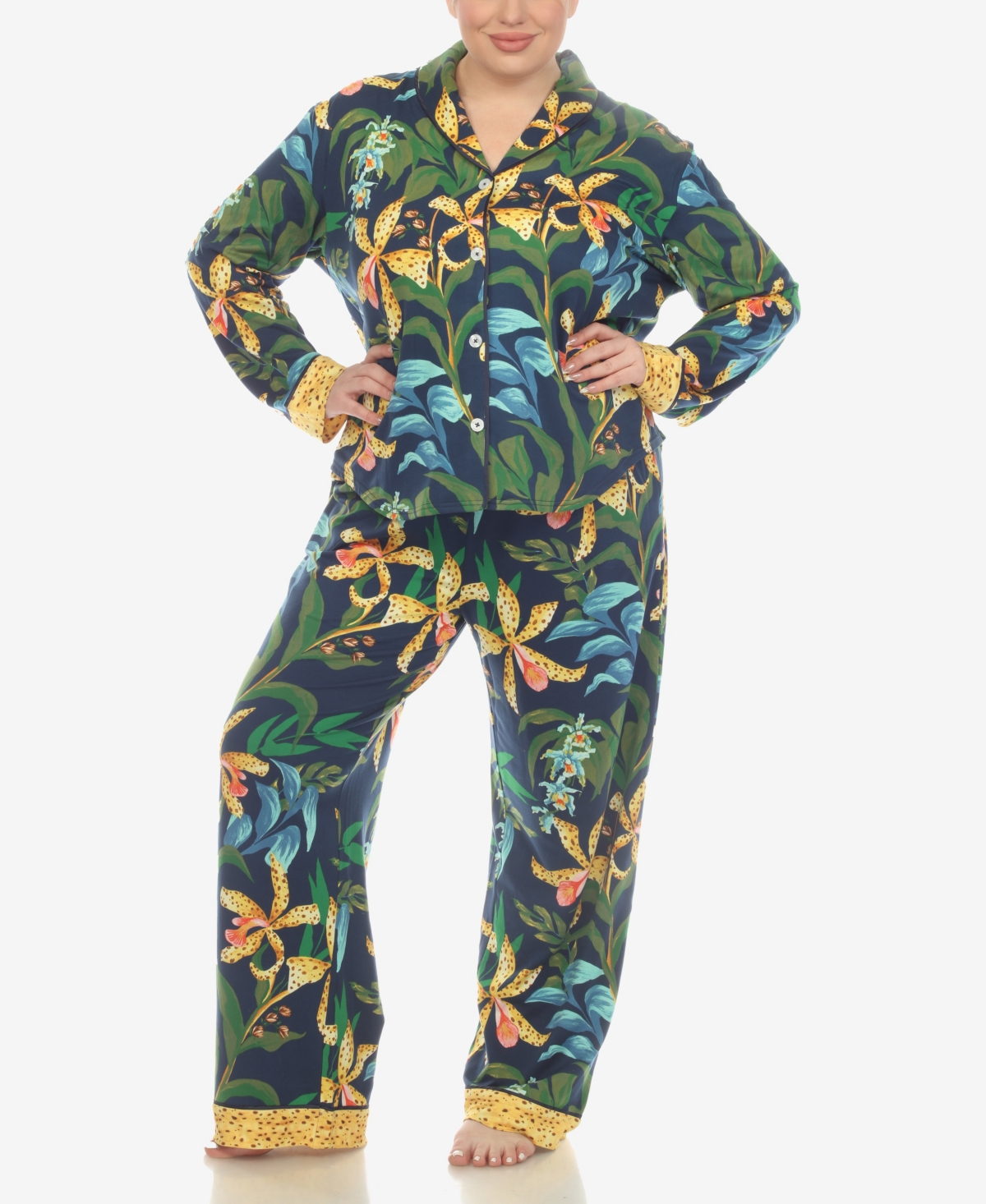 White Mark Plus Size 2 Pc. Wildflower Print Pajama Set