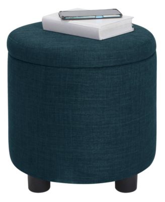 15.75" Faux Linen Round Storage Ottoman with Tray Lid