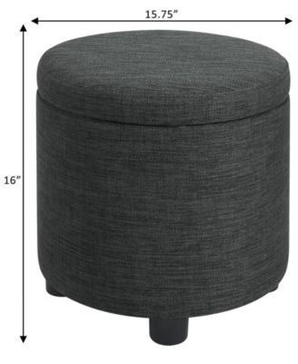15.75" Faux Linen Round Storage Ottoman with Tray Lid