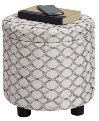 15.75" Polyester Round Storage Ottoman with Tray Lid