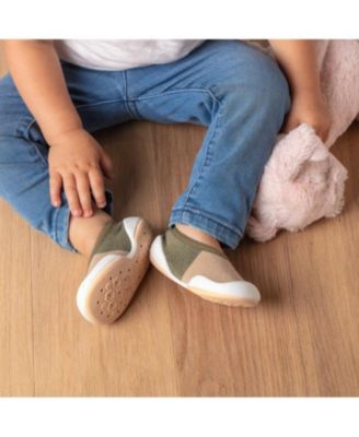 Infant Girl Boy Breathable Washable Non-Slip Sock Shoes Flat-Color Block Olive