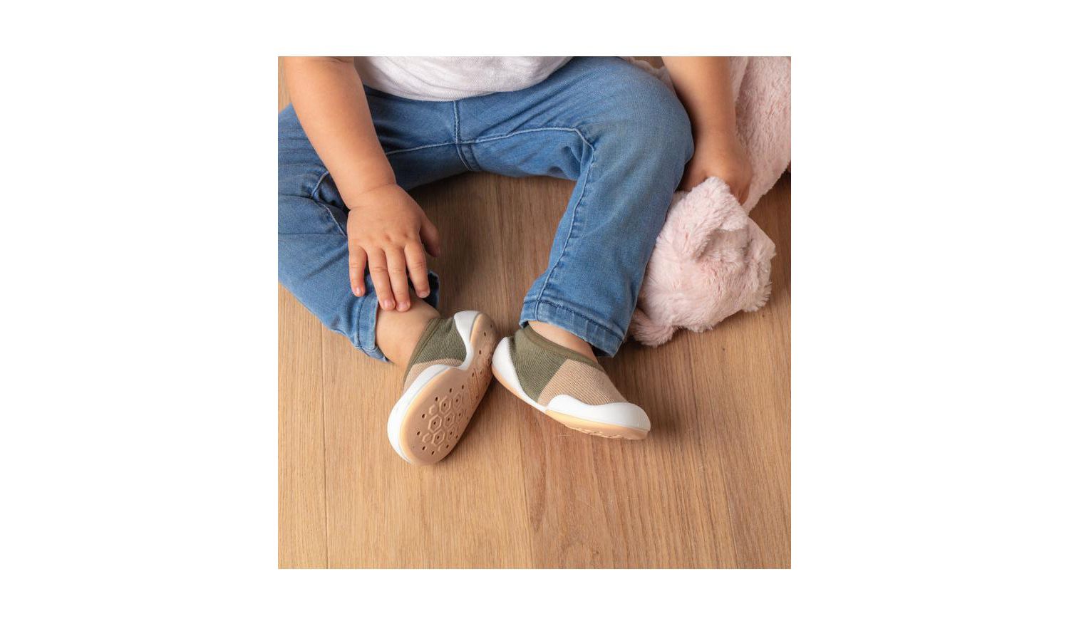 Infant Girl Boy Breathable Washable Non-Slip Sock Shoes Flat-Color Block Olive