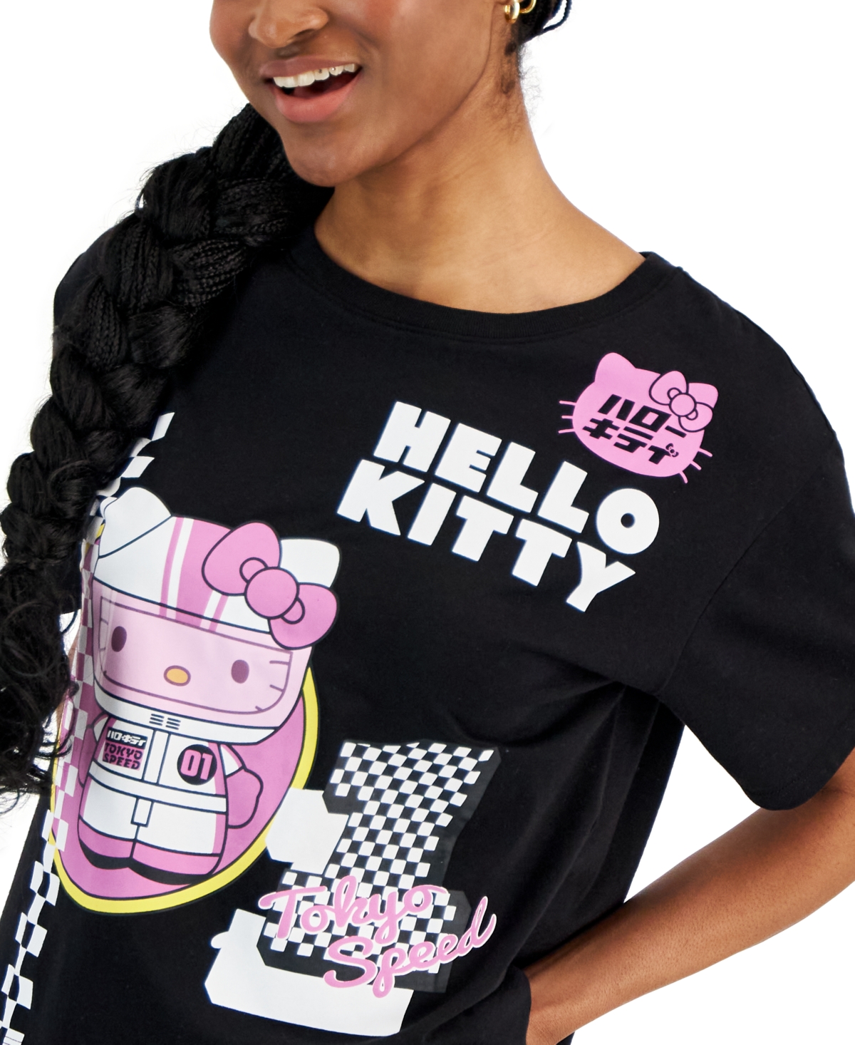 Shop Love Tribe Juniors' Hello Kitty Tokyo Crewneck Tee In Black