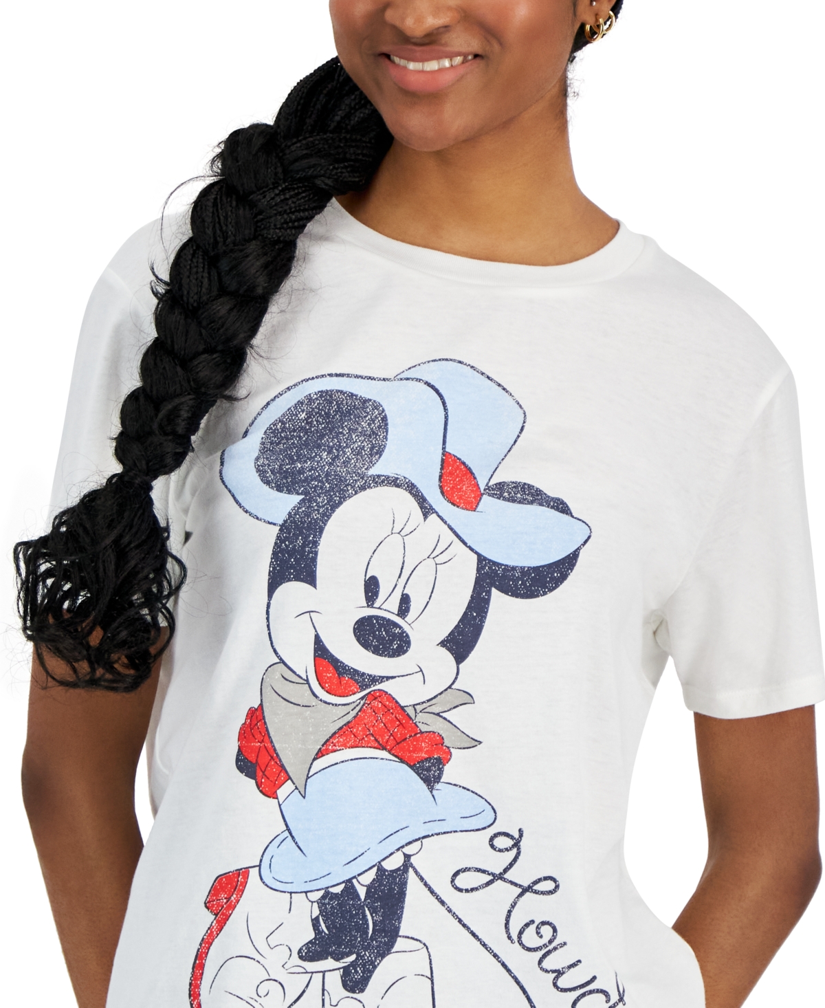 Shop Disney Juniors' Howdy Minnie Short-sleeve Crewneck Tee In Egret