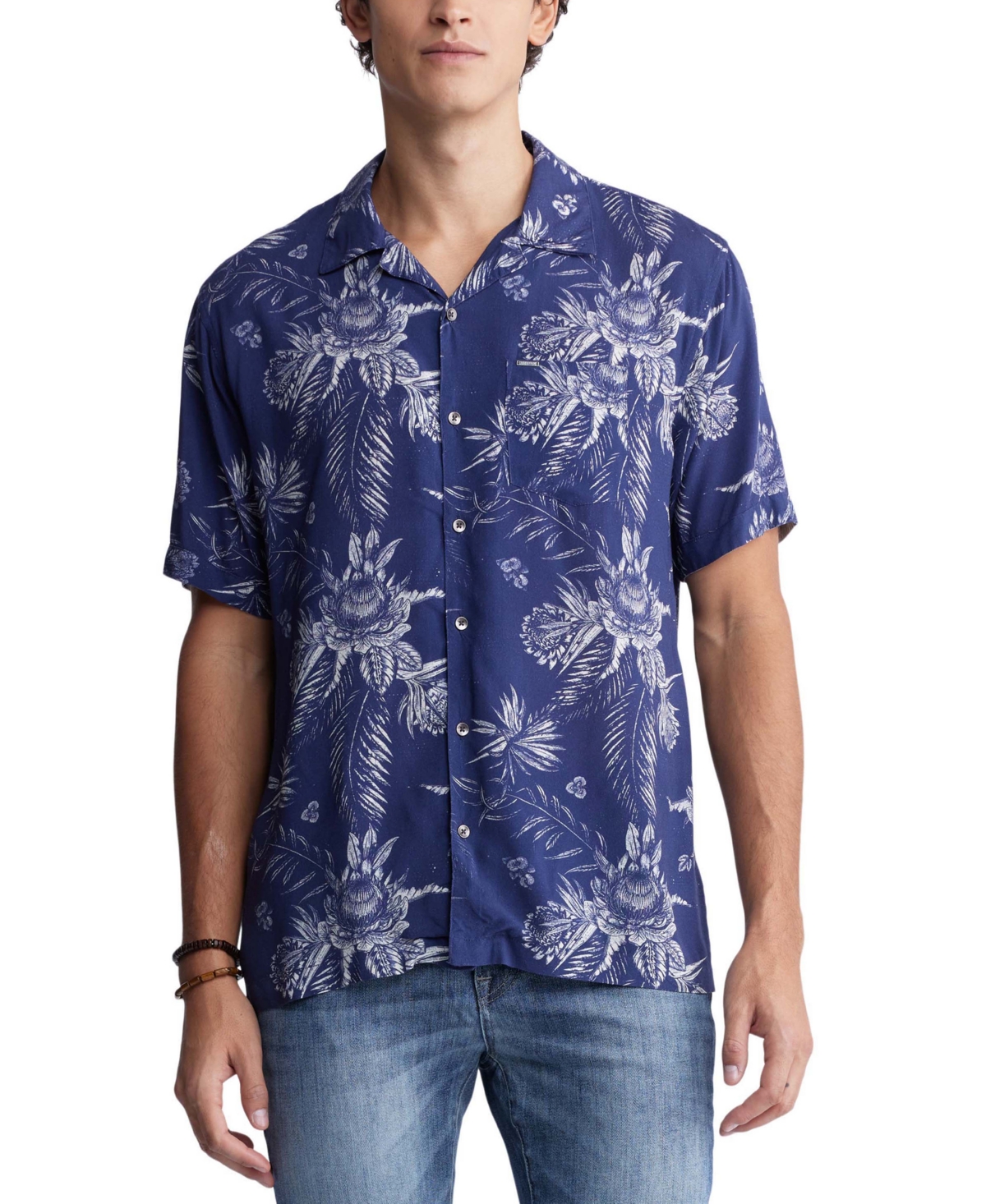 Men's Sidny Floral Print Short Sleeve Button-Front Shirt - Blue Depths