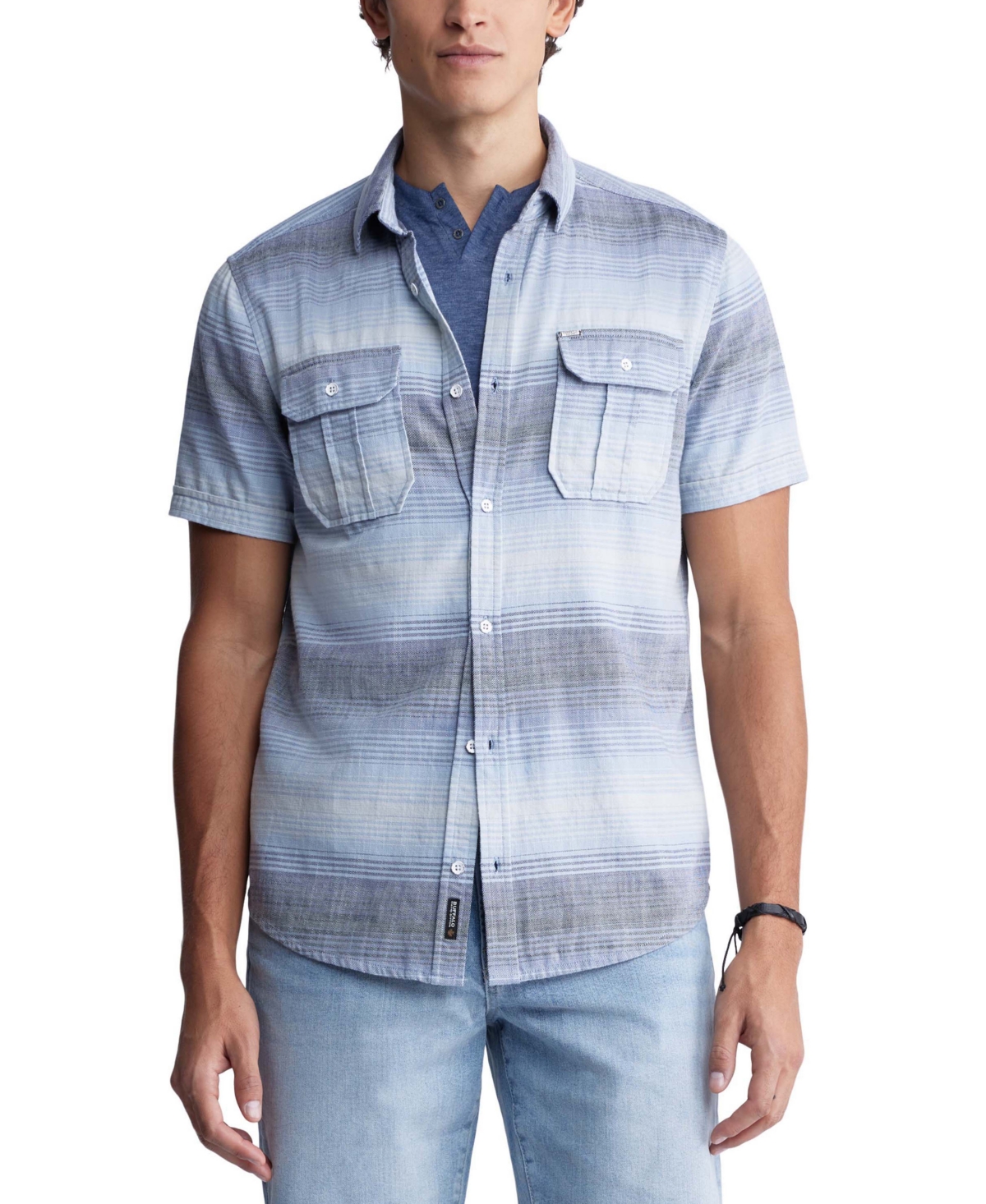 Shop Buffalo David Bitton Men's Siboba Striped Short-sleeve Shirt In Mirage