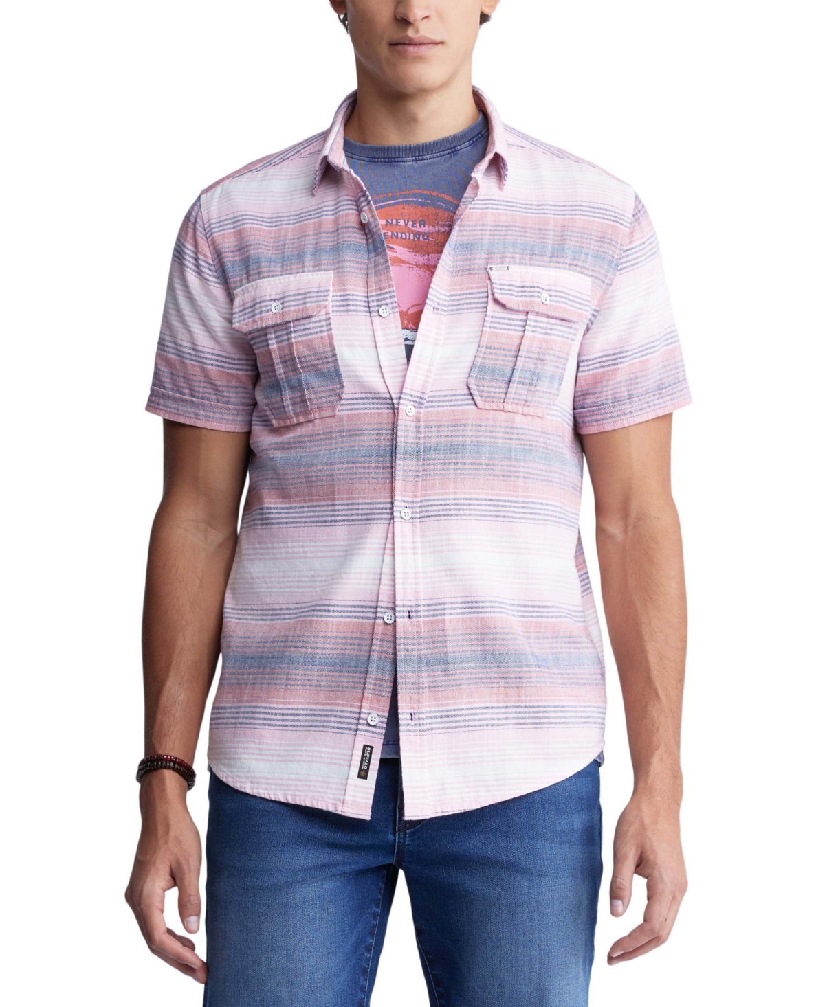 Men's Siboba Striped Short-Sleeve Shirt - Mineral Red