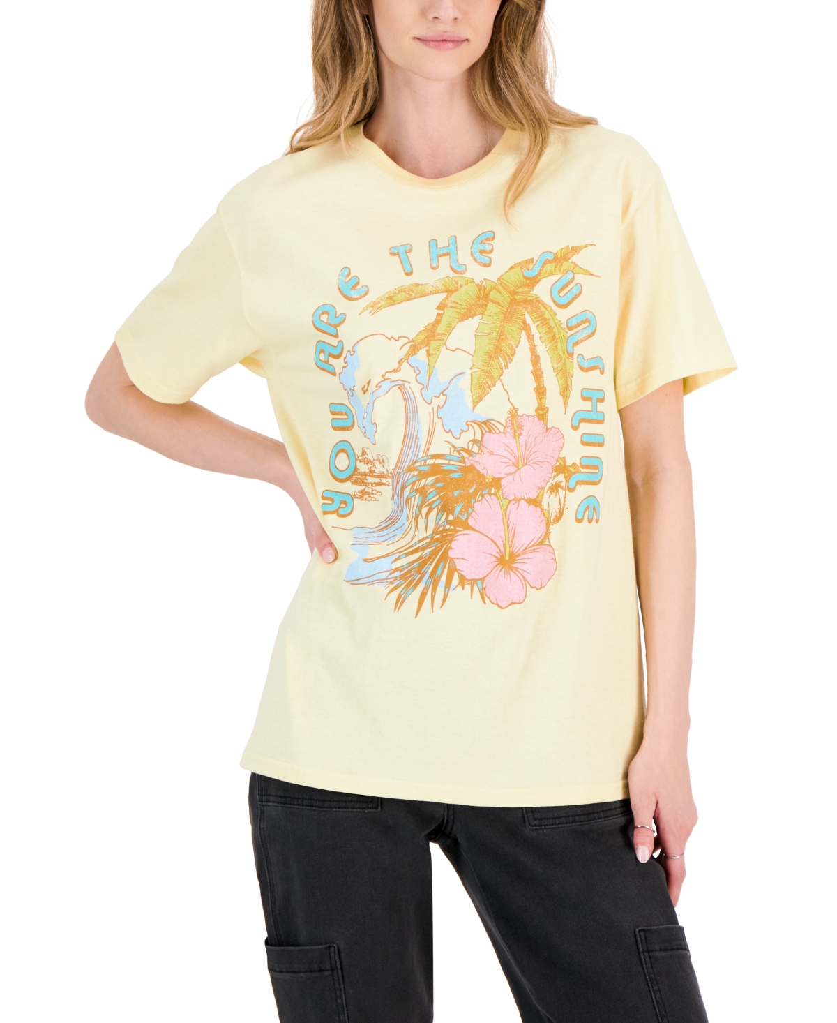 Juniors' Sunshine Cotton Floral Graphic T-Shirt - French Vanilla