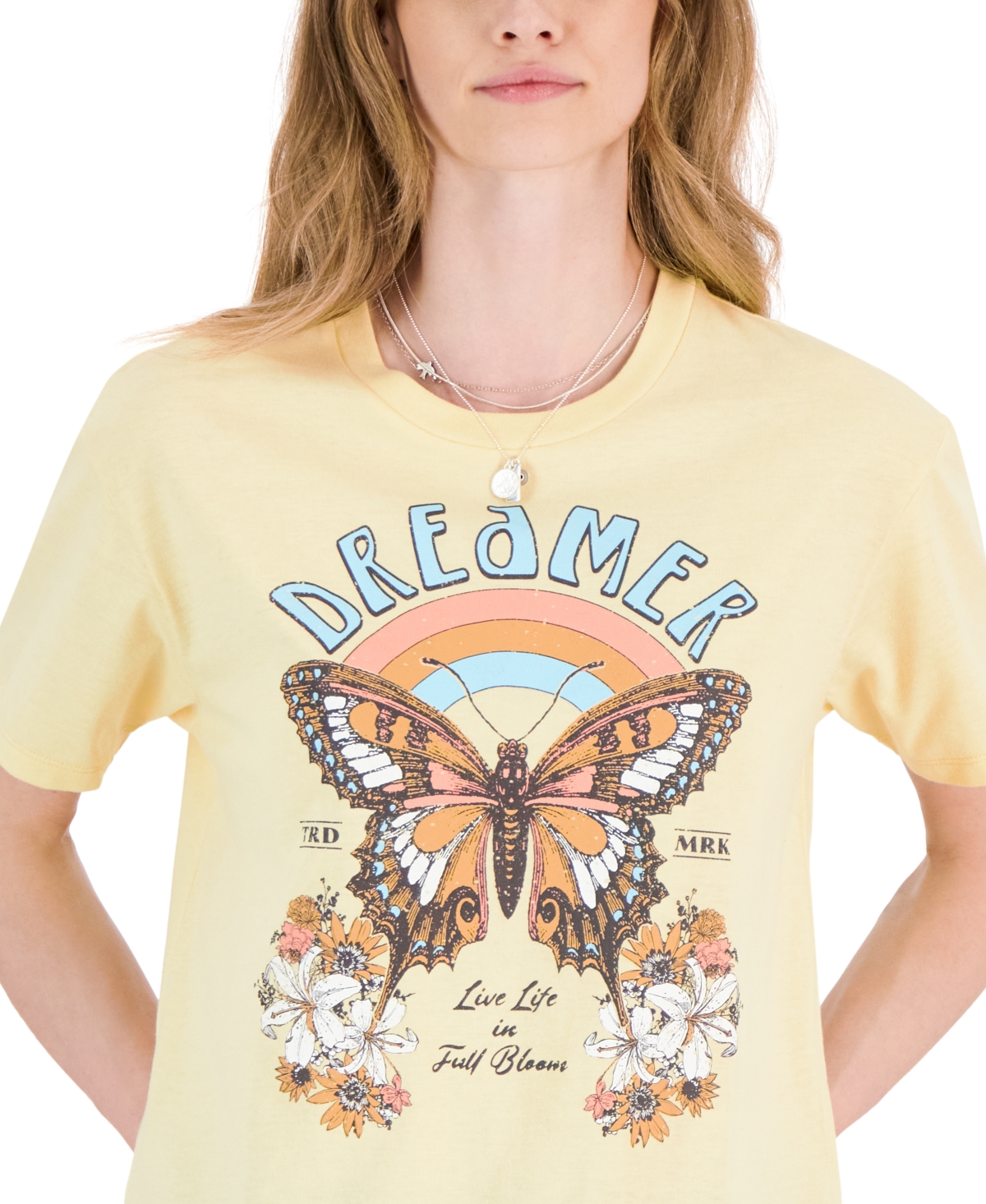 Shop Rebellious One Juniors' Dreamer Butterfly Graphic T-shirt In French Vanilla