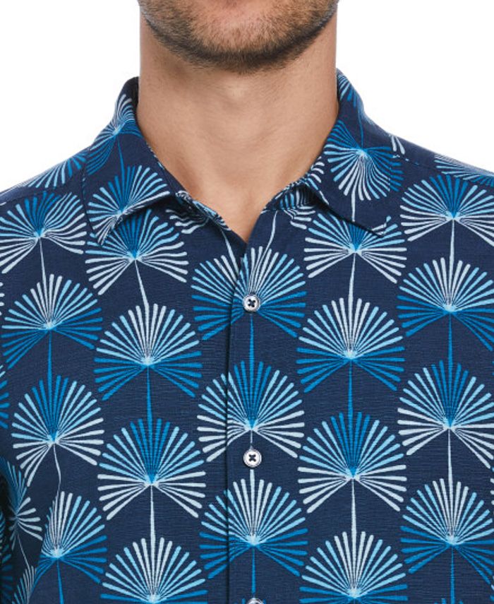 Cubavera Men's Floral Print Textured Short Sleeve Shirt Blue Size Medium