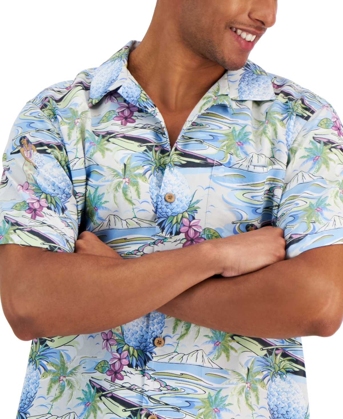 Shop Tommy Bahama Men's Coconut Point Pina Oasis Graphic Shirt In Island Bouquet