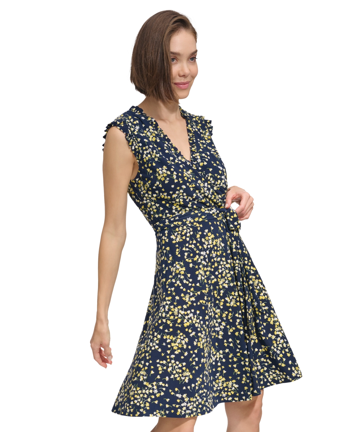 Shop Tommy Hilfiger Women's Eloise Ruffle-trim Sleeveless Wrap Dress In Skycap,sun